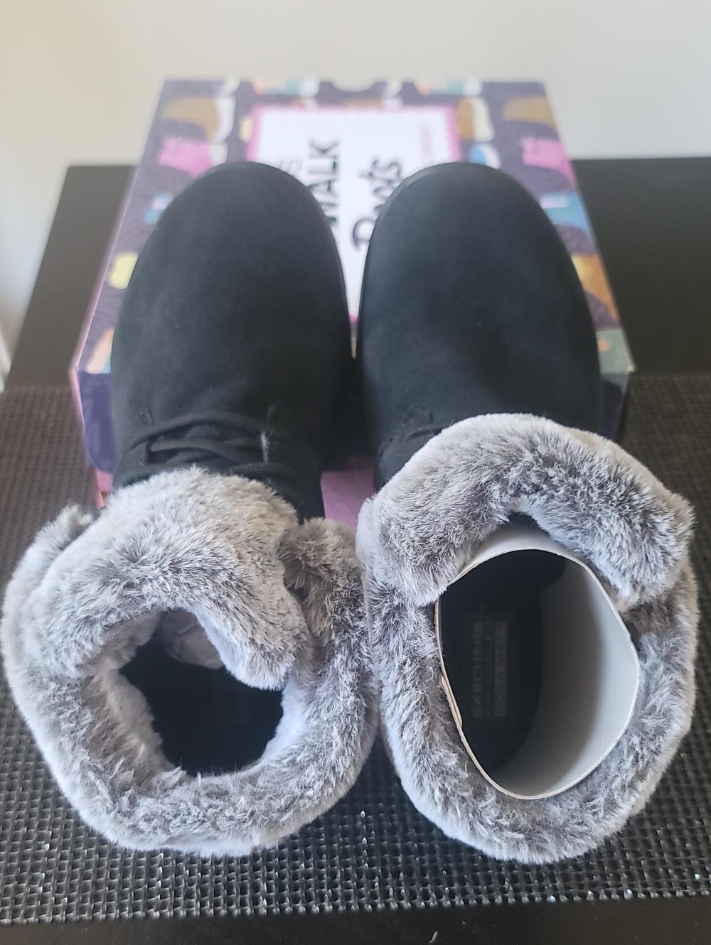 Skechers Black Slip On Boots Faux-Fur